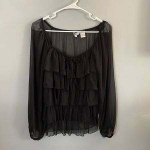 Capacity Sheer Black Ruffle Front Blouse